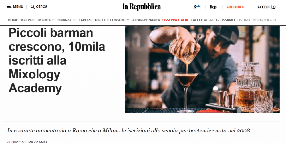 Repubblica.it parla di MIXOLOGY Academy